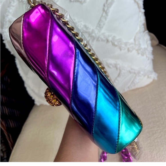 KURT GEIGER Liquid Metallic Patent RAINBOW Crossbody Clutch LARGE EAGLE HEAD - Picture 8 of 16